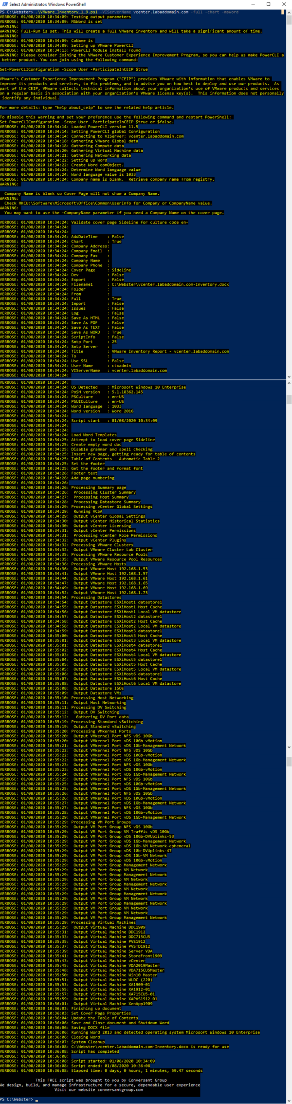 VMware vCenter Documentation Script Update Version 1.90 – Carl Webster